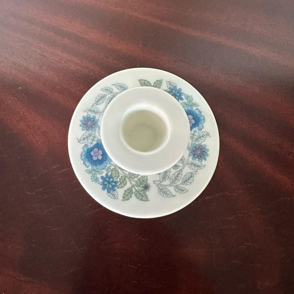 Wedgwood Bone China Clementine Single Candleholder Light Blue Flower Collectible